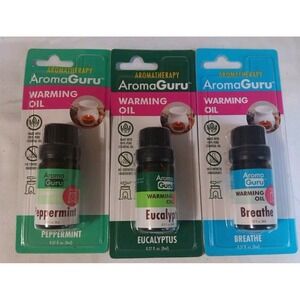 3 Aroma Guru Warming Oils Peppermint Eucalyptus Breath Aromatherapy 100% Pure